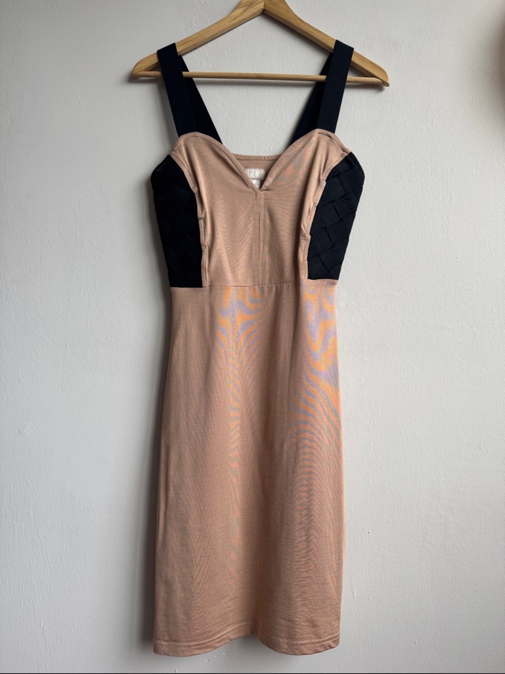 H&M Nude and Black Body Con Dress with Pencil Skirt - Size 8